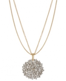 Put on a dazzling display with this pendant necklace from Kenneth Cole New York. Crafted from gold-tone mixed metal, the chains come together to suspend a sparkling cluster of silver-colored faceted beads. Approximate length: 16 inches + 3-inch extender. Approximate drop: 2 inches.