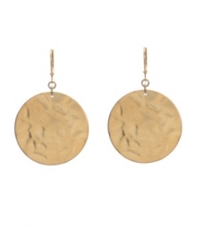 Simple style makes an effortless statement. Refine your look with Kenneth Cole New York's chic circle drops in textured, worn gold tone mixed metal. Approximate drop; 2-1/4 inches.