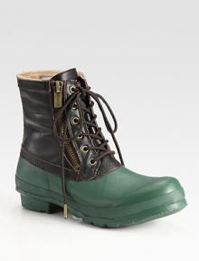 The same signature Hunter fit with front lace-up, side zipper closure and fleece lining for added comfort and coziness.Cushioned sponge insoleShaft, 7½Leg circumference, 14½Rubber soleImported The same signature Hunter fit with front lace-up, side zipper closure and fleece lining for added comfort and coziness.Cushioned sponge insoleShaft, 7½Leg circumference, 14½Rubber soleImported