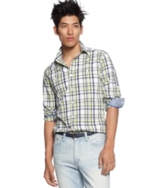 Play up summer patterns with this plaid shirt from Kenneth Cole Reaction for a seasonal cool look.