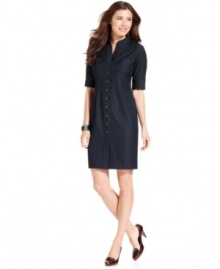 Dark denim gets a turn as this sleek dress from T Tahari. (Clearance)