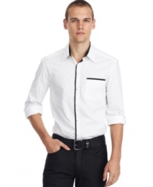 This Kenneth Cole Reaction button down has satin accents to give it a dressy and dashing style.