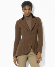 Rendered in hearty wool tweed, Lauren Ralph Lauren's chic two-button petite jacket is steeped in equestrian inspiration.