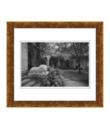 With a replica of sculptor Antonio Canova's crouching lion, this ornate garden landscape exudes grandeur in classic black and white. A wooden frame completes the look with warm gold tones. With a replica of sculptor Antonio Canova's crouching lion, this ornate garden landscape exudes grandeur in classic black and white. A wooden frame completes the look with warm gold tones.