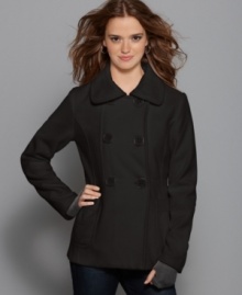 Go for classic cold weather style with this lightweight Dollhouse pea coat - a winter wardrobe staple! Go for classic cold weather style with this lightweight Dollhouse pea coat - a winter wardrobe staple!