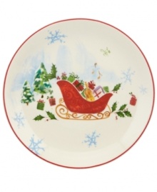 A holly motif drawn from the classic Holiday dinnerware pattern combined with colorful new depictions of the Christmas season makes these Lenox dessert plates a festive addition to any table, as well as a beautiful gift. Featuring four unique designs.