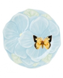 Fresh from the garden with a soft petal edge, this pale blue flower canapé plate plays host to a golden butterfly (tm) and your favorite savory treats. Mix and match with Butterfly Meadow dinnerware. Qualifies for Rebate Fresh from the garden with a soft petal edge, this pale blue flower canapé plate plays host to a golden butterfly (tm) and your favorite savory treats. Mix and match with Butterfly Meadow dinnerware. Qualifies for Rebate