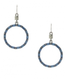 Chic cobalt. Vibrant blue-hued baguette crystals add a bold burst of color to Kenneth Cole New York's hoop earrings. Featuring a square crystal accent at the post, they're crafted in hematite tone mixed metal. Approximate drop: 2 inches. Chic cobalt. Vibrant blue-hued baguette crystals add a bold burst of color to Kenneth Cole New York's hoop earrings. Featuring a square crystal accent at the post, they're crafted in hematite tone mixed metal. Approximate drop: 2 inches.