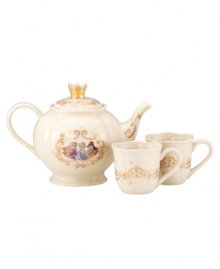 Invite your favorite characters to tea with the Disney Princesses tea set from Lenox. Topped with a crown, the porcelain teapot depicts Disney characters Sleeping Beauty, Cinderella and Belle living happily ever after while gold stars and ribbons twinkle and swirl around scalloped teacups. Qualifies for Rebate Invite your favorite characters to tea with the Disney Princesses tea set from Lenox. Topped with a crown, the porcelain teapot depicts Disney characters Sleeping Beauty, Cinderella and Belle living happily ever after while gold stars and ribbons twinkle and swirl around scalloped teacups. Qualifies for Rebate