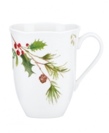 A season of entertaining and celebration will flourish with this Winter Meadow mug from Lenox. Crisp holly blooms on scalloped ivory porcelain designed to mix and match. A season of entertaining and celebration will flourish with this Winter Meadow mug from Lenox. Crisp holly blooms on scalloped ivory porcelain designed to mix and match.