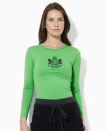 Lauren by Ralph Lauren's iconic beaded and embroidered crest imbues the classic long-sleeved tee in smooth cotton jersey with a chic heritage feel.