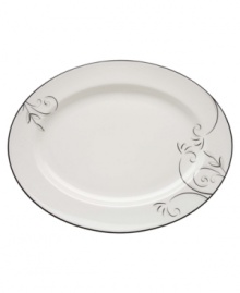 A fluid contemporary pattern with subtle shimmer dances along the edging of this platter. As a stylish accent for entertaining or a simple way to spruce up an everyday meal, the Voila collection always looks right. Qualifies for Rebate A fluid contemporary pattern with subtle shimmer dances along the edging of this platter. As a stylish accent for entertaining or a simple way to spruce up an everyday meal, the Voila collection always looks right. Qualifies for Rebate