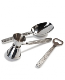 Engraved for timeless style in stainless steel and silver plate, Watchband barware from Lauren by Ralph Lauren adds sleek polish to the cocktail service. Engraved for timeless style in stainless steel and silver plate, Watchband barware from Lauren by Ralph Lauren adds sleek polish to the cocktail service.