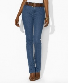 A sleek bootcut silhouette is designed with a hint of stretch for comfort and a flattering fit, by Lauren Jeans Co.