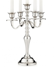 It's all about ambiance. Handcrafted in polished nickel plate, the Hampton candelabra from Leeber brings good old-fashioned grandeur to light.