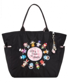 This Signature Tote expresses the collaborative message, It's a Time to Share featuring a whimsical graphic of various children from around the world. Each child is fully embroidered and stands unified around a metallic globe with It's a Time to Share embroidered in the center. The collectible charm on this tote features five enameled metal characters and the iconic globe, all cascading from a metal chain. This Signature Tote expresses the collaborative message, It's a Time to Share featuring a whimsical graphic of various children from around the world. Each child is fully embroidered and stands unified around a metallic globe with It's a Time to Share embroidered in the center. The collectible charm on this tote features five enameled metal characters and the iconic globe, all cascading from a metal chain.