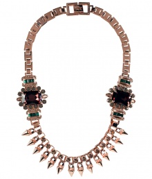 Give your look a fierce edge with Mawis crystal embellished spike necklace - Dark red, dark green and grey crystals, flat chain with logo engraved closure, rose gold-plated brass - Wear over everything from tees or button-downs to tailored cocktail frocks Give your look a fierce edge with Mawis crystal embellished spike necklace - Dark red, dark green and grey crystals, flat chain with logo engraved closure, rose gold-plated brass - Wear over everything from tees or button-downs to tailored cocktail frocks
