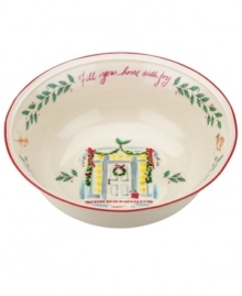 A holly motif drawn from the classic Holiday dinnerware pattern combined with colorful new depictions of the Christmas season makes this large Holiday Illustrations bowl a festive addition to any table. Adorned with fill your home with joy. A holly motif drawn from the classic Holiday dinnerware pattern combined with colorful new depictions of the Christmas season makes this large Holiday Illustrations bowl a festive addition to any table. Adorned with fill your home with joy.