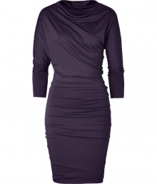 With its soft draped jersey and deep shade of indigo, Plein Suds asymmetrical dress is perfect for taking chic work looks into sultry city cocktails - Draped boat-neckline, 3/4 dolman sleeves, seamed cuffs, extra form-fitting - Scrunch up the skirt and style as a mini-dress with jet black footwear and a streamlined tote