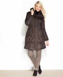 Chic quilting adds dimension to this stylish puffer coat from London Fog. Attach the faux-fur trimmed hood to protect yourself from winter's cold!