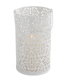 Featuring coated steel stamped in a frilly floral pattern, the Brocade candle lantern from Design Ideas gives your home a warm, romantic glow.