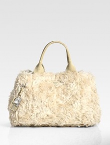 Soft faux fur defines this east-to-west silhouette, finished with a detachable heritage tag.Double top handles, 6½ drop Top snap closure Two inside zip pockets One inside open pocket Signature jacquard lining 18W X 10H X 10D Made in Italy Soft faux fur defines this east-to-west silhouette, finished with a detachable heritage tag.Double top handles, 6½ drop Top snap closure Two inside zip pockets One inside open pocket Signature jacquard lining 18W X 10H X 10D Made in Italy