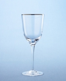 Martha Stewart likes her wine goblets with a softer, rounded profile for a lovely, understated elegance. She enjoys the tactile pleasure afforded by the form and clarity of fine crystal. Designed as a perfect counterpoint for formal table settings, or to add a bit of sparkle to casual gatherings, Bracelet is pure lead crystal, embellished only with a thin band of silver for quiet decoration. Martha Stewart likes her wine goblets with a softer, rounded profile for a lovely, understated elegance. She enjoys the tactile pleasure afforded by the form and clarity of fine crystal. Designed as a perfect counterpoint for formal table settings, or to add a bit of sparkle to casual gatherings, Bracelet is pure lead crystal, embellished only with a thin band of silver for quiet decoration.