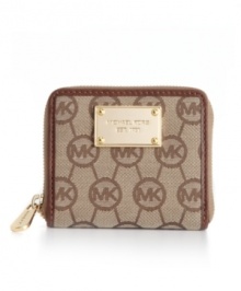 Shop now. This wallet from MICHAEL Michael Kors showcases an 18K gold logo plaque and an easy-access ziparound design for a seamless combination of fashion and function. Shop now. This wallet from MICHAEL Michael Kors showcases an 18K gold logo plaque and an easy-access ziparound design for a seamless combination of fashion and function.
