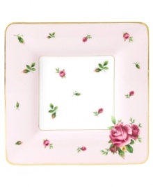 Revive a classic dinnerware pattern with the Vintage square trinket plate. Tiny buds plucked from Royal Doulton's Old Country Roses collection flower on pink bone china with a brilliant gold edge. Revive a classic dinnerware pattern with the Vintage square trinket plate. Tiny buds plucked from Royal Doulton's Old Country Roses collection flower on pink bone china with a brilliant gold edge.