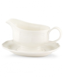 Gently scalloped detail in hardy stoneware gives the French Country gravy boat and tray an effortless grace that's ideal for every day. From Mikasa. Gently scalloped detail in hardy stoneware gives the French Country gravy boat and tray an effortless grace that's ideal for every day. From Mikasa.