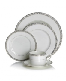 Endlessly elegant, Mikasa's Infinity Band place settings feature fine white porcelain with a pattern that transcends time and trend. Infinity links and dots of platinum add understated grace to special occasions. Endlessly elegant, Mikasa's Infinity Band place settings feature fine white porcelain with a pattern that transcends time and trend. Infinity links and dots of platinum add understated grace to special occasions.