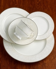 Set the table for romance with this refined place settings collection from Mikasa. The Venetian Lace pattern features a delicate raised lace design accented by lustrous platinum banding. Inspired by the world's best lace makers, this collection brings an elegant air to any formal affair. Set the table for romance with this refined place settings collection from Mikasa. The Venetian Lace pattern features a delicate raised lace design accented by lustrous platinum banding. Inspired by the world's best lace makers, this collection brings an elegant air to any formal affair.