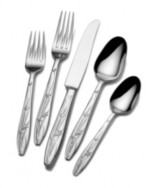 An intricate flower pattern stretches the length of each handle, lending an eye-catching texture and natural beauty to this whimsical flatware from Mikasa's collection of place settings. Made from brilliant 18/10 stainless steel, it shines especially bright beside Pure Red dinnerware. An intricate flower pattern stretches the length of each handle, lending an eye-catching texture and natural beauty to this whimsical flatware from Mikasa's collection of place settings. Made from brilliant 18/10 stainless steel, it shines especially bright beside Pure Red dinnerware.