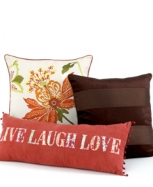 Martha Stewart Collection lends modern sophistication to this decorative pillow, featuring a floral design in an array of earthy hues.