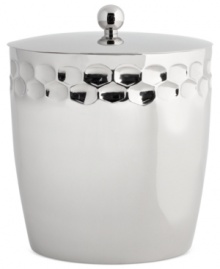 Dazzle a crowd with the Atelier ice bucket from Monique Lhuillier Waterford. A jewel-like geometric motif in gleaming nickel plate adds modern brilliance to the mix. With lid and tongs. Dazzle a crowd with the Atelier ice bucket from Monique Lhuillier Waterford. A jewel-like geometric motif in gleaming nickel plate adds modern brilliance to the mix. With lid and tongs.