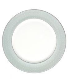 A serene light blue inspired by Monique Lhullier's favorite evening gown silks lends soft contrast to the rest of the Étoile Platinum dinnerware collection. In pearlescent china with glossy raised dots and fine stitch-like detail. A serene light blue inspired by Monique Lhullier's favorite evening gown silks lends soft contrast to the rest of the Étoile Platinum dinnerware collection. In pearlescent china with glossy raised dots and fine stitch-like detail.