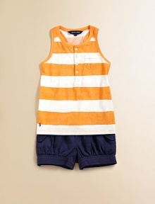 This fun, sleeveless racerback knit in plush cotton is adorned with buttons and bold stripes.CrewneckShort sleeves with shoulder strapsFront button placketSmall patch pocketCottonMachine washImported Please note: Number of buttons may vary depending on size ordered. This fun, sleeveless racerback knit in plush cotton is adorned with buttons and bold stripes.CrewneckShort sleeves with shoulder strapsFront button placketSmall patch pocketCottonMachine washImported Please note: Number of buttons may vary depending on size ordered.