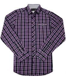 Wake up your collection of solids with this plaid-patterned shirt from No Retreat.