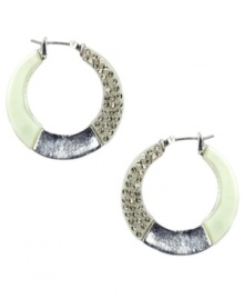 Every girl must own hoops. Nine West's on-trend design combines blue and grey acrylic accents with pave-set crystals for a look that's extra glam. Set in in silver tone mixed metal. Approximate diameter: 1-1/2 inches.