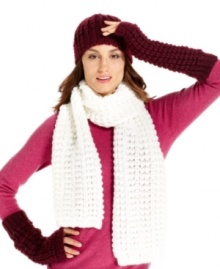 Simply chic, these textured knit gloves from Nine West feature a fingerless design that makes texting a breeze when you're out and about in chilly weather. Simply chic, these textured knit gloves from Nine West feature a fingerless design that makes texting a breeze when you're out and about in chilly weather.