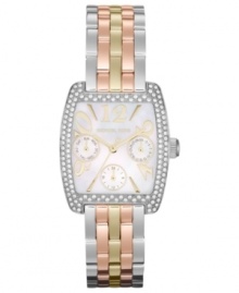 A glitzy watch from Michael Kors' Emma collection in tri-tone stainless steel.