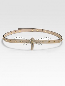 An edgy, supple leather design embellished with a Swarovski crystal and lucite dragonfly, antique gold studs and adjustable back closure.About 1.6 wideMade in Italy An edgy, supple leather design embellished with a Swarovski crystal and lucite dragonfly, antique gold studs and adjustable back closure.About 1.6 wideMade in Italy
