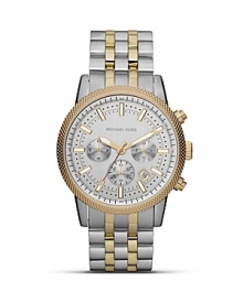 Tap into this season's two toned watch trend with this sporty style from MICHAEL Michael Kors. Contemporary and sleek, it's a modern man's way mix metals. Tap into this season's two toned watch trend with this sporty style from MICHAEL Michael Kors. Contemporary and sleek, it's a modern man's way mix metals.