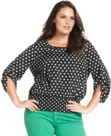 Look darling in polka-dots with MICHAEL Michael Kors' plus size top, finished by a smocked hem.