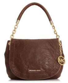 Keep your look classical and cool with this luxe leather lovely from MICHAEL Michael Kors. Featuring golden detailing and chain-link accents, its sleek shape is sized-right to meet all your daily demands. Keep your look classical and cool with this luxe leather lovely from MICHAEL Michael Kors. Featuring golden detailing and chain-link accents, its sleek shape is sized-right to meet all your daily demands.