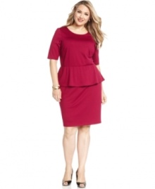Prettify your career style with NY Collection's short sleeve plus size dress, accented by a peplum waist. Prettify your career style with NY Collection's short sleeve plus size dress, accented by a peplum waist.