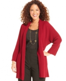 Warm up your look with NY Collection's long sleeve plus size cardigan-- it's an essential for the season!