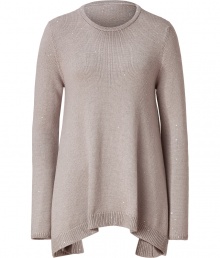 With a shimmer of clear sequins and contemporary draped silhouette, Brunello Cucinells cashmere-silk pullover is an exquisitely chic choice - Round neck, long sleeves, ribbed trim, longer side drape - A-line silhouette - Style with leather leggings or skinny jeans, a fur-trimmed parka, and high heel booties