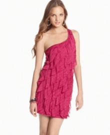 Ruffled with a sleek silhouette, Eyeshadow's one shoulder sheath is ultra-sexy! To elongate your line, pair it with a nude heel for a hot look that never goes out of style. Ruffled with a sleek silhouette, Eyeshadow's one shoulder sheath is ultra-sexy! To elongate your line, pair it with a nude heel for a hot look that never goes out of style.