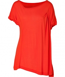 Pop bright color into your contemporary look with Twenty8twelves radiant orange top - Draped asymmetrical neckline, short dolman sleeves - Easy fit - Tuck into pencil skirts or layer over leather leggings